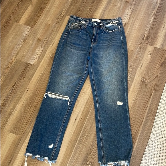 VERVET BY FLYING MONKEY Denim - VERVET BY FLYING MONKEY Blue Straight Leg Jeans with Faded Distressing